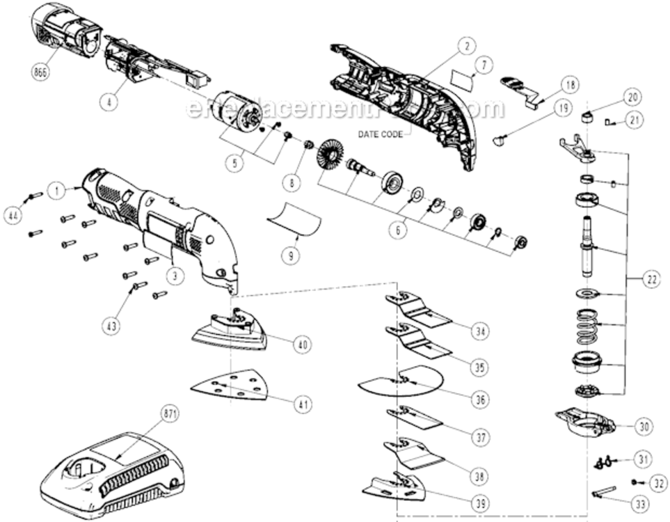 Page A Diagram and Parts List for PCL120MTC-2 Type 1 Porter Cable Multi-Tool